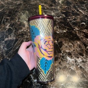 Starbucks Venti Cold Limited Edition Quilted Gold w Rose